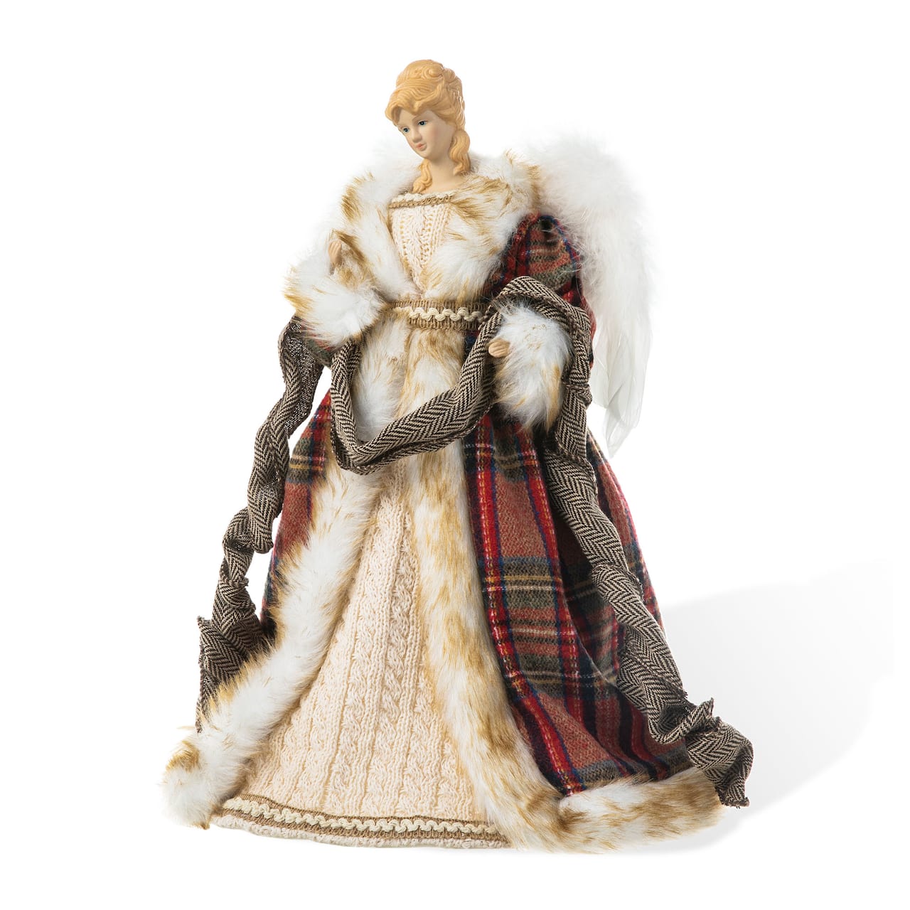 Glitzhome® 16.5" Faux Fur Woodland Christmas Angel Tree Topper